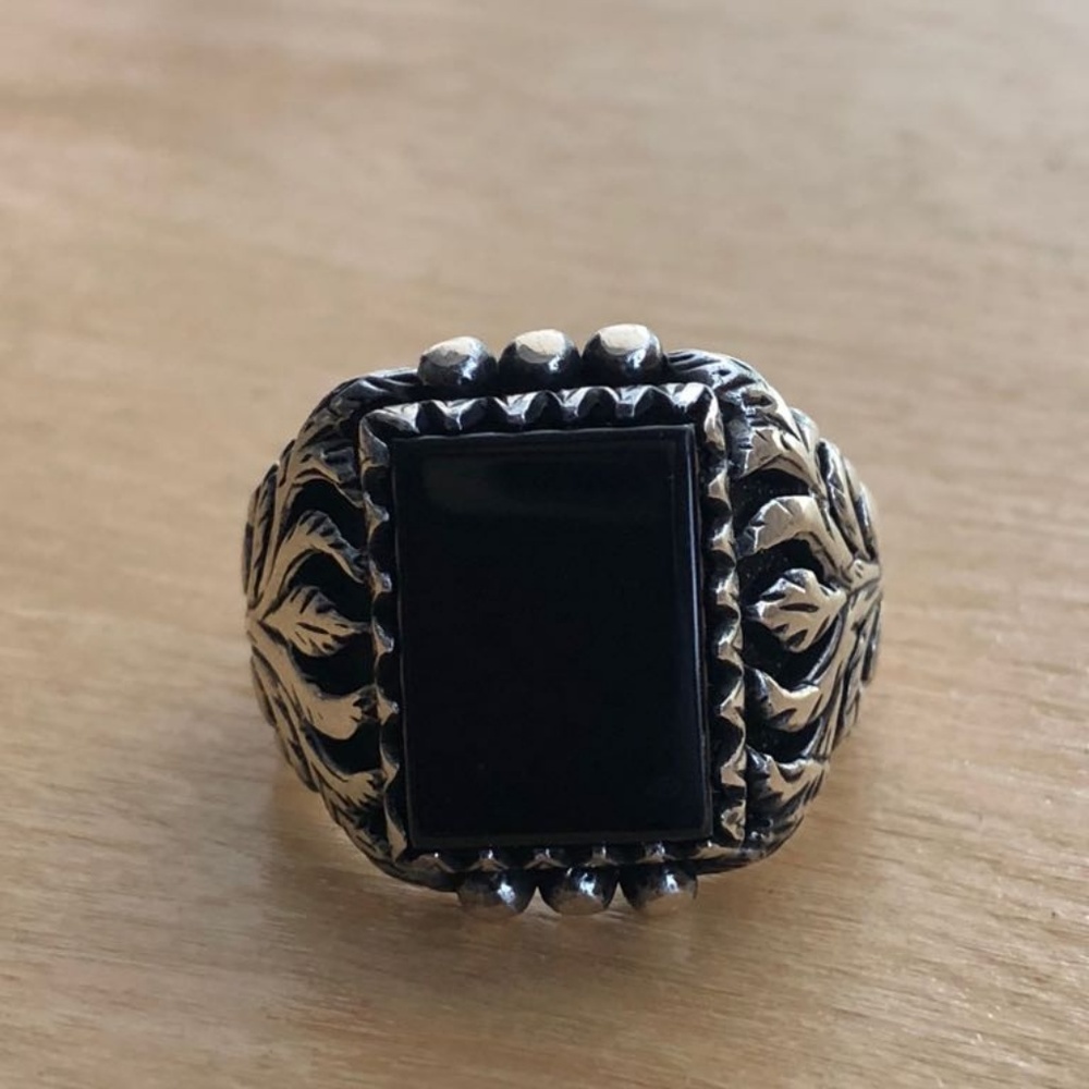 925 Sterling Silver Onyx Stone Men's Ring - Picture 3 of 4
